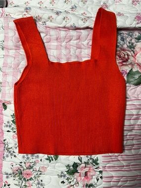 & Other Stories Bright Red Ribbed Square-Neck Tank